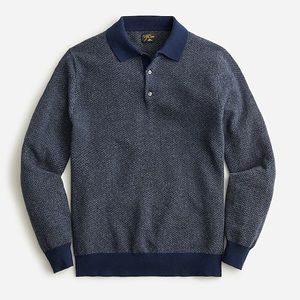 J.Crew cashmere herringbone jacquard collared sweater - Navy - L
